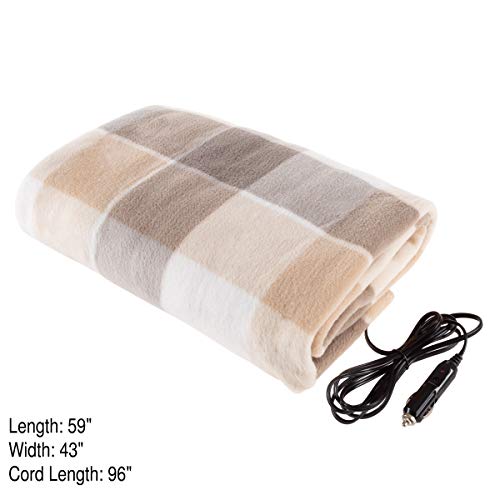 12-Volt Heated Car Blanket Black Plaid Z52254