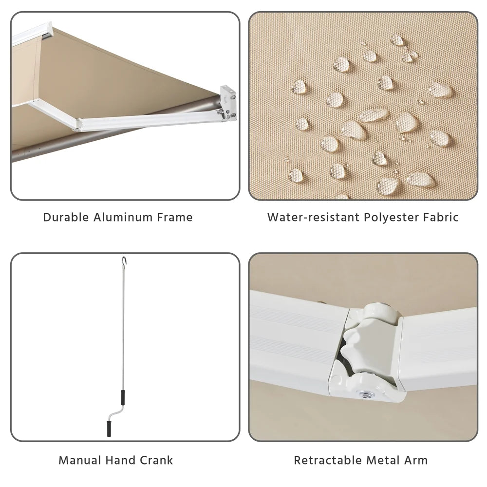 Beige Retractable Patio Sun Shade Awning with Hand Crank E838