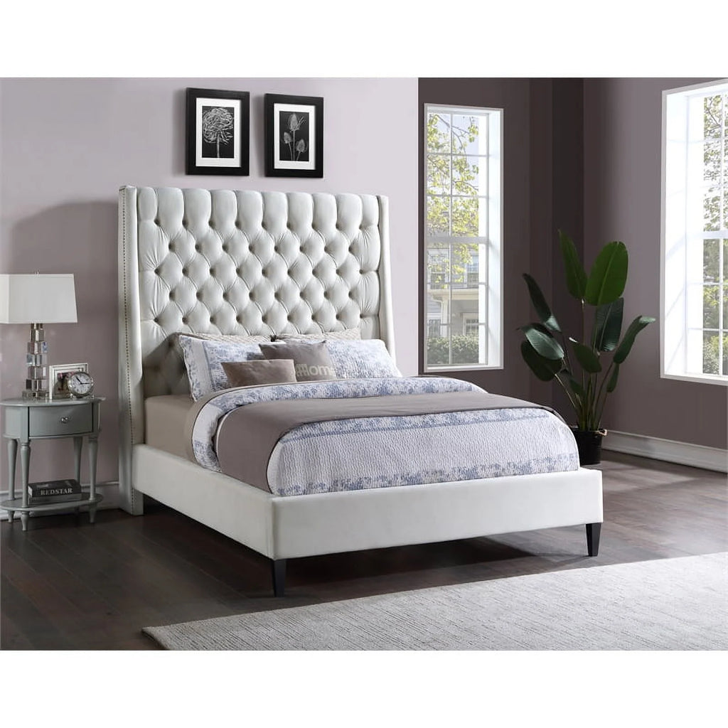 Cream Velvet Queen Bed I193219