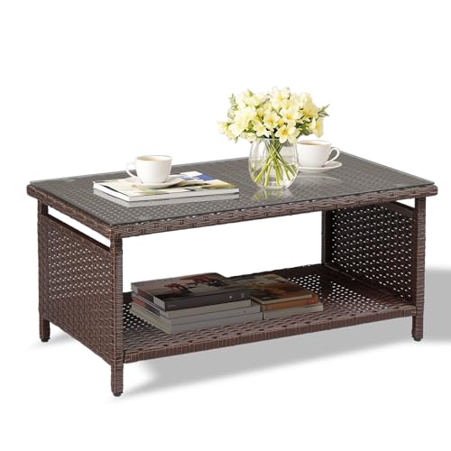 Brown Wicker Coffee Table with Storage N218134