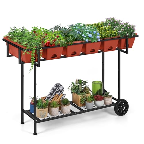 Black Raised Plastic Garden Bed with Legs and Wheels V92737
