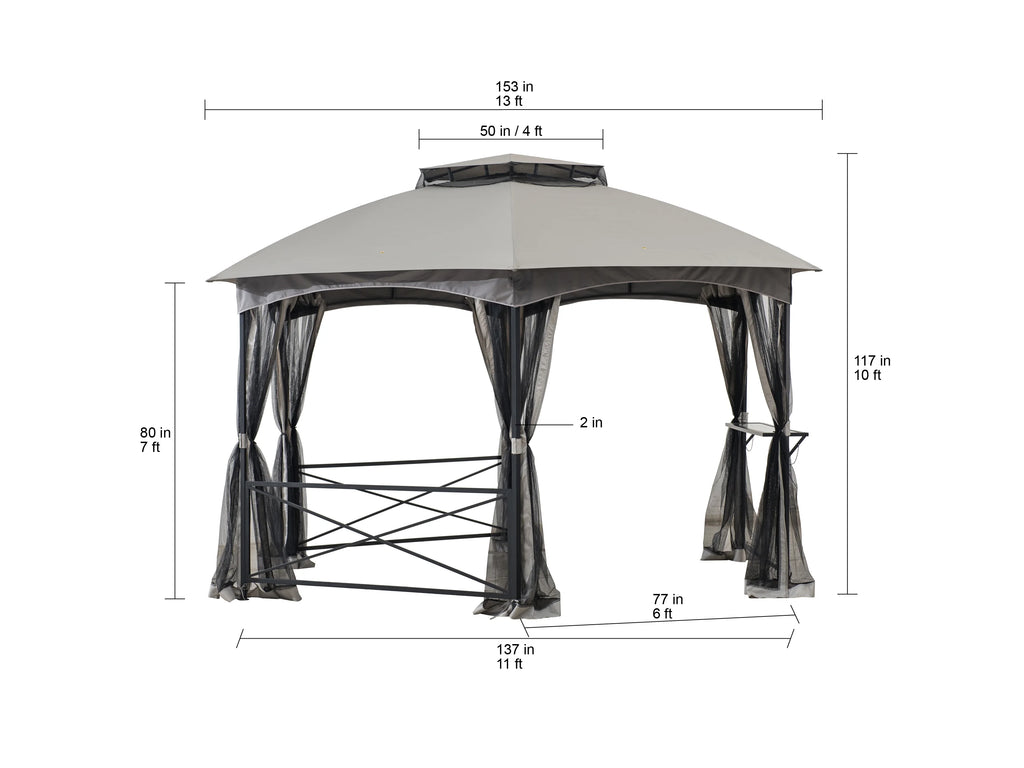 2-tone Gray Hexagon Steel Gazebo with Mosquito Netting M223590