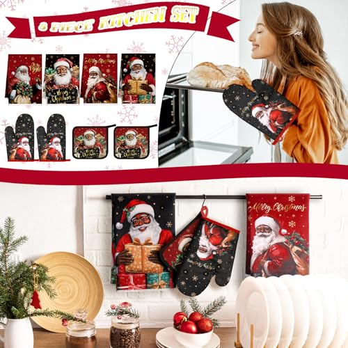 8 Pcs Christmas Kitchen Towel Oven Mitts and Pot Holders Set A821259
