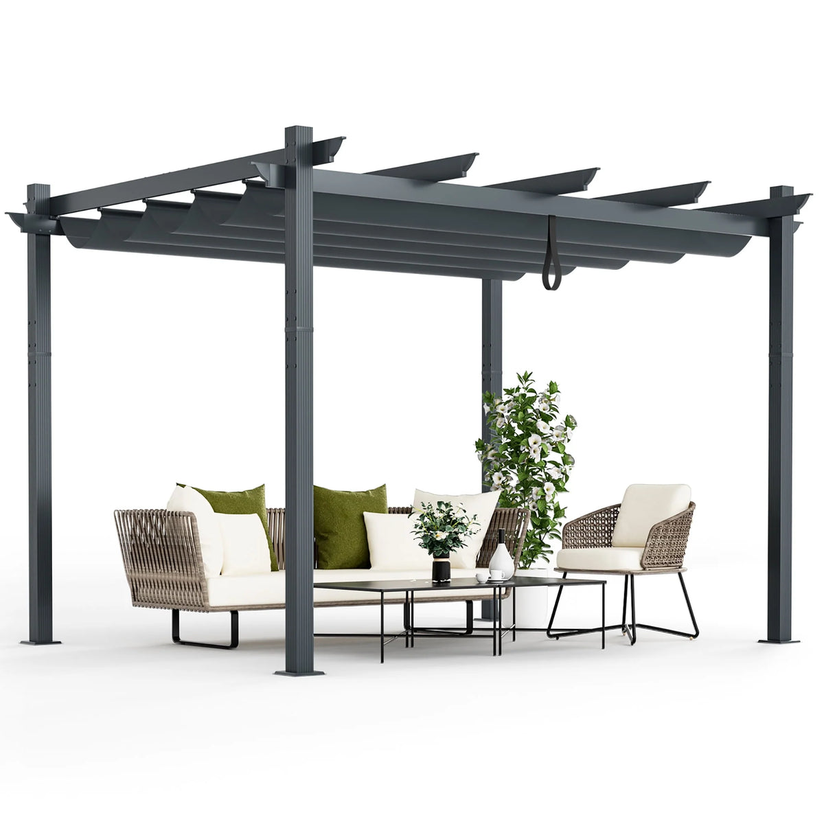 10x12ft Aluminum Retractable Pergola Canopy Shelter F411564