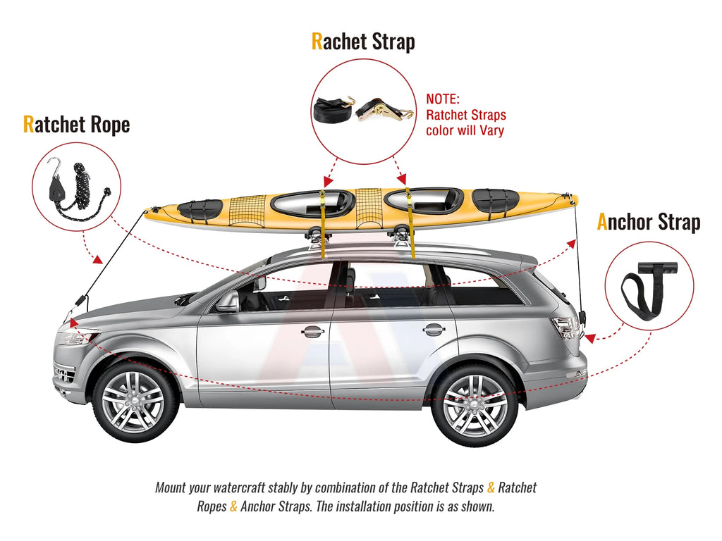 Stainless Steel J-Bar Rack Roof Top Mount with Ratchet Straps, Folding Carrier M912491