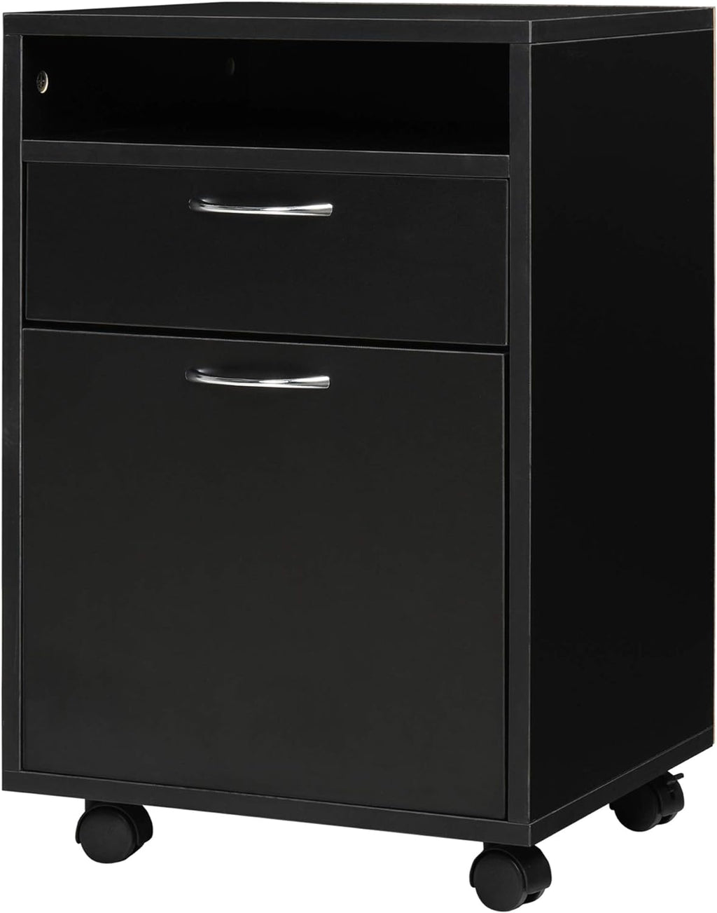 Black Mobile File Cabinet with Lockable Drawer D546658