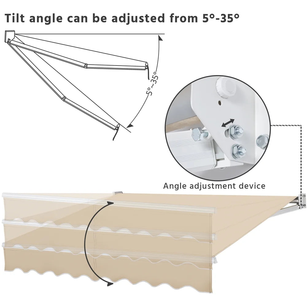 Beige Retractable Patio Sun Shade Awning with Hand Crank E838