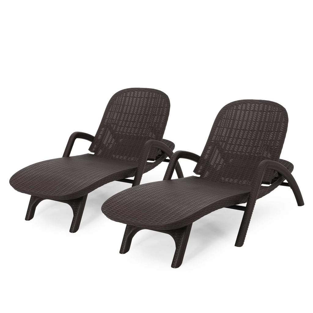 Dark Brown Faux Wicker Chaise Lounges Set of 2 O79167