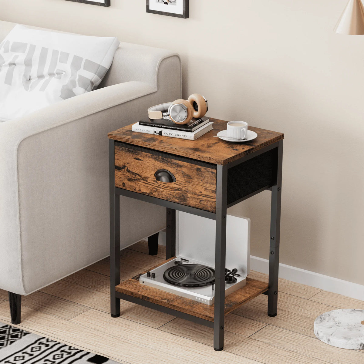 Set of 2 Nightstands with Fabric Drawer & Storage Shelf M70379