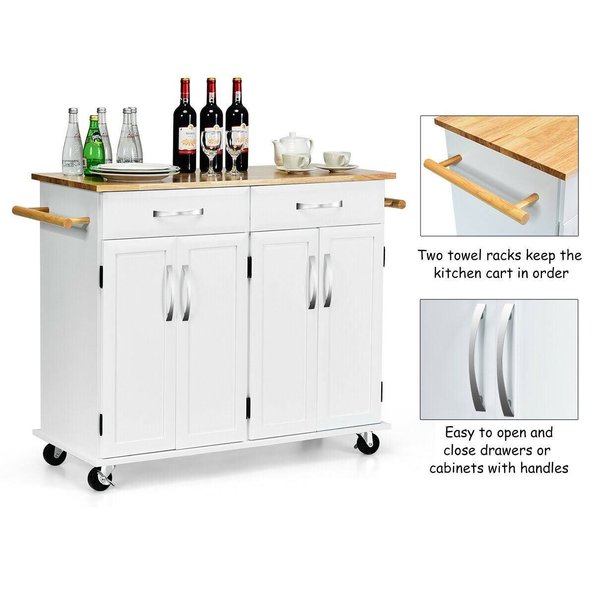 White Wood Top Rolling Kitchen Utility Cart H71671