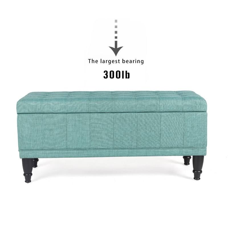 Tufted Light Teal Rectangular Storage Ottoman N451352