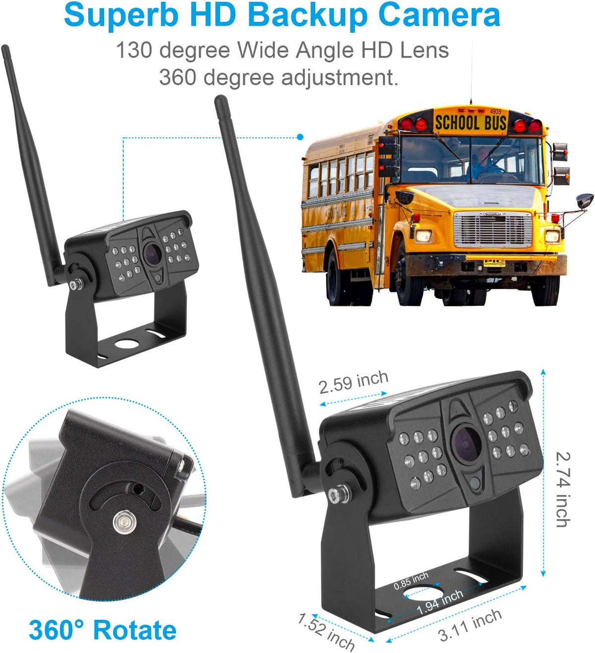 Digital Wireless Backup Camera Heavy Duty Waterproof Night Vision Wide Angle Pack of 2 L931