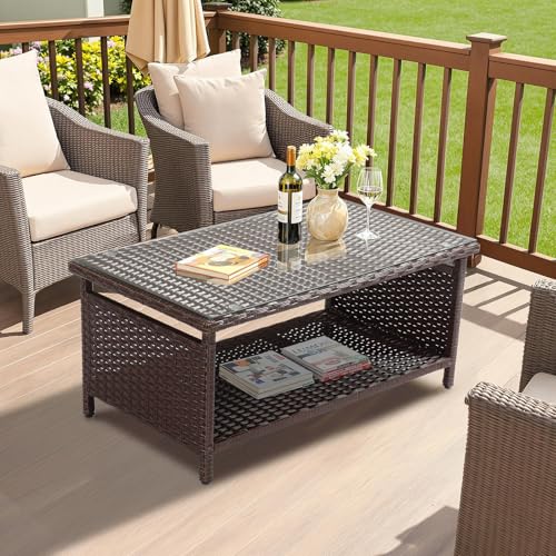 Brown Wicker Coffee Table with Storage N218134