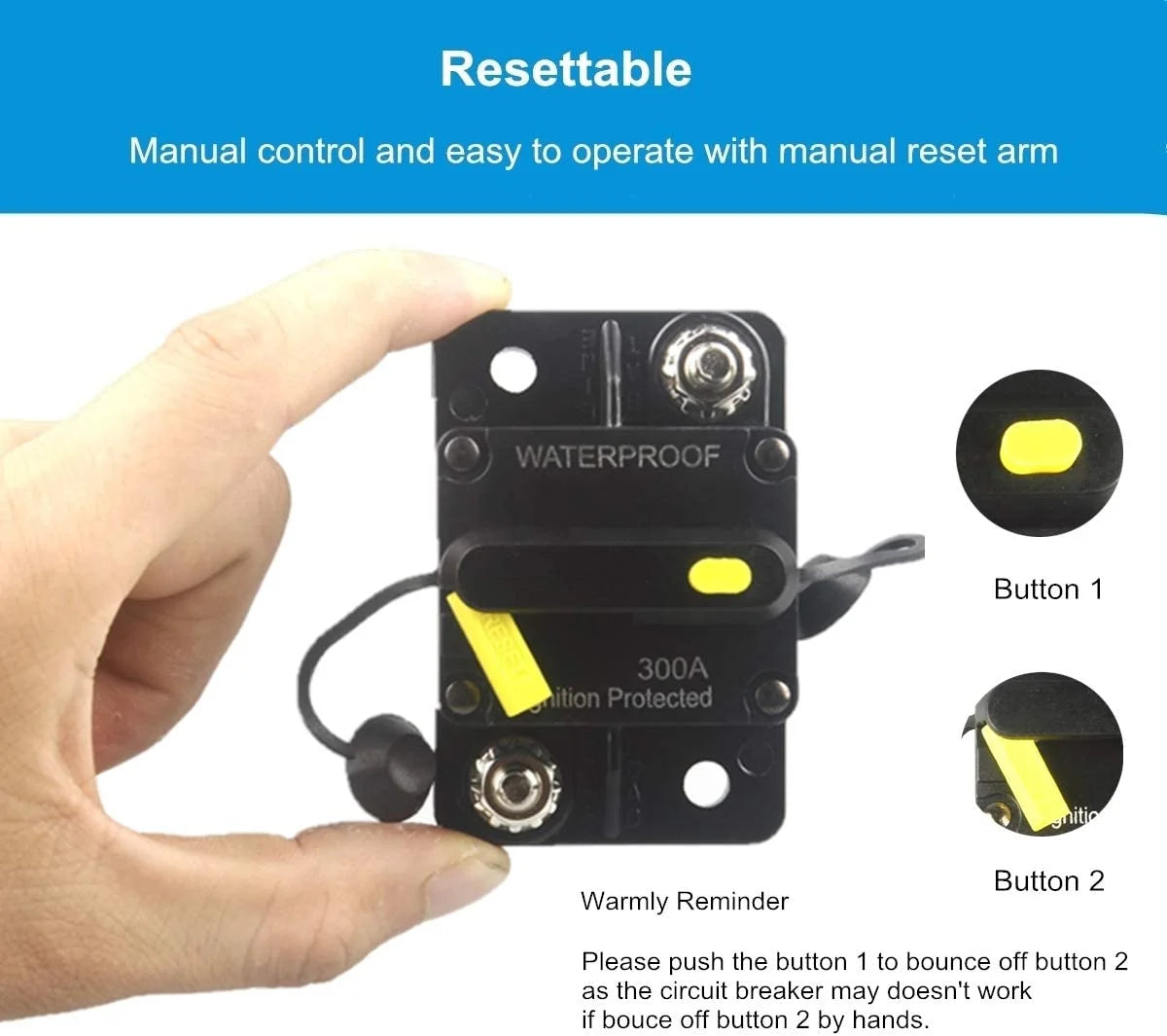 300 Amp Circuit Breaker DC 12V -48V Waterproof Manual Reset (300A) W473692