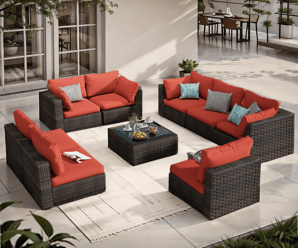 9 Pieces PE Wicker Rattan Outdoor Sofa Set J12921