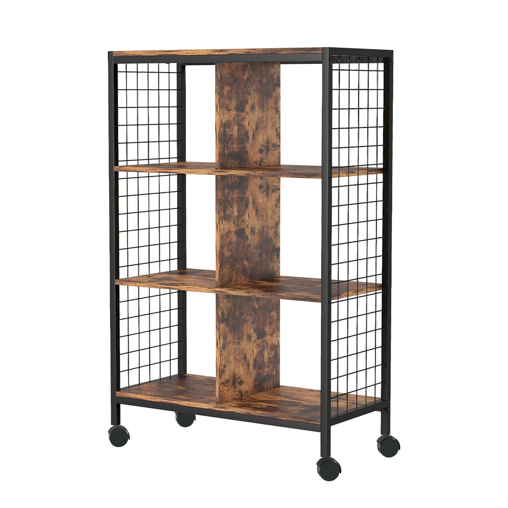 Wood Metal Movable Bookshelf Storage Rack with Wheels P549663