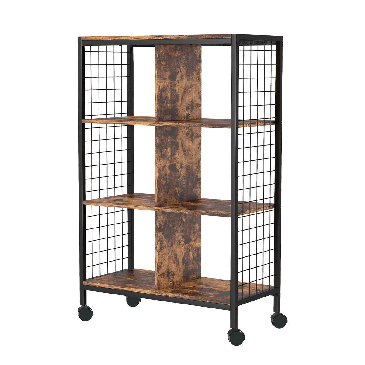 Wood Metal Movable Bookshelf Storage Rack with Wheels P549663