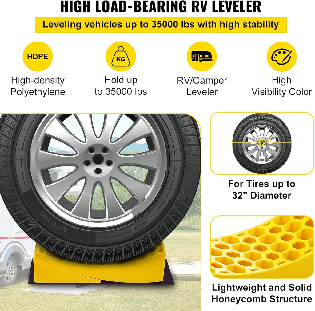 Camper Leveler 2 Pack HDPE Curved Levelers with Chocks and Rubber Grip Mats U31036