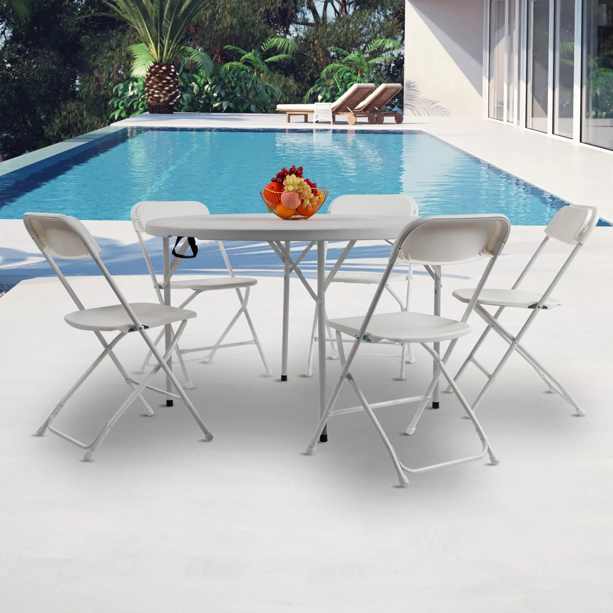 4 Ft White Round Folding Plastic Dining Table V902