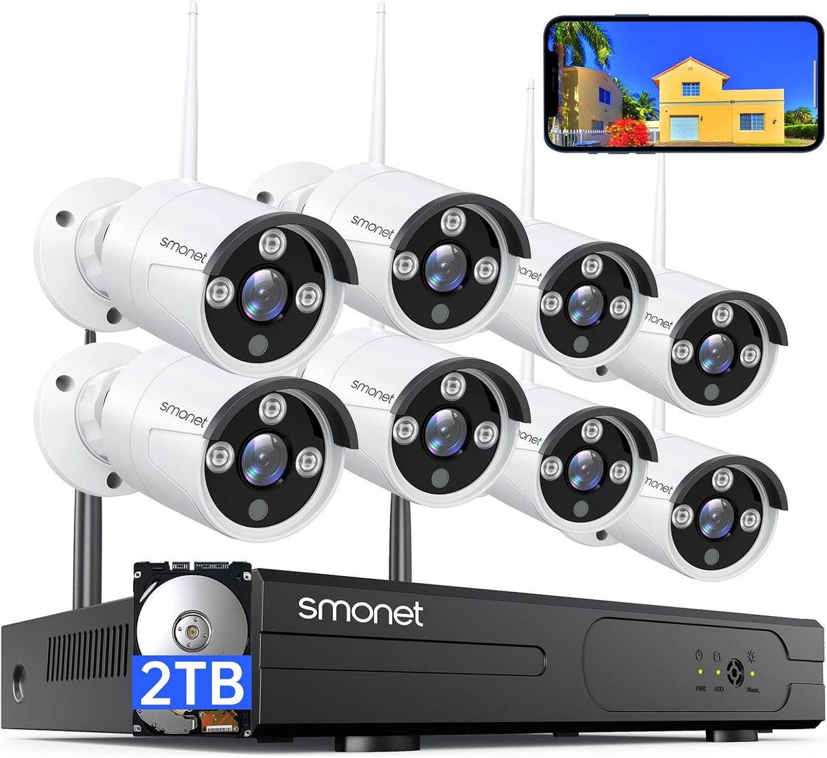 3MP Wireless Security Camera System with Audio, 8CH NVR, 8Pcs 3MP WiFi IP Cameras, 2TB Hard Drive O276652