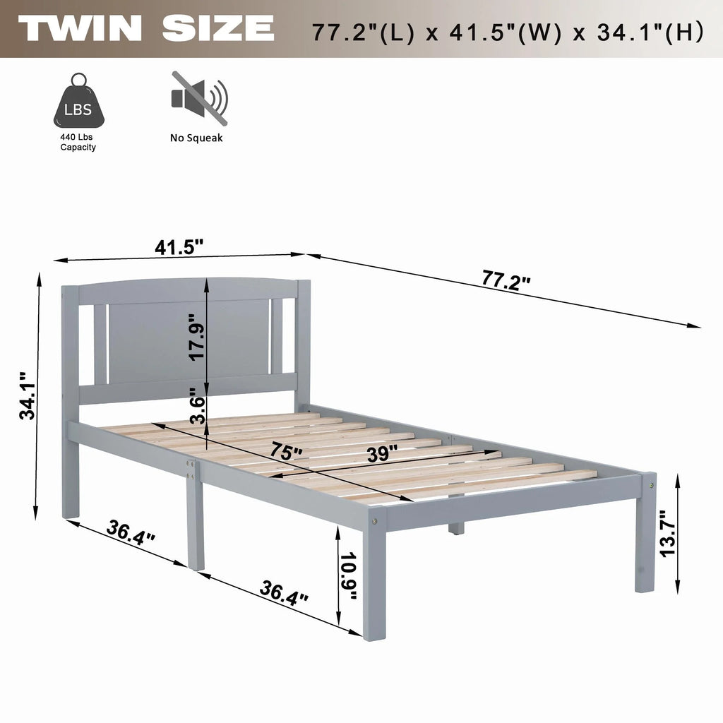 Twin Size Wood Platform Bed with Headboard R343118