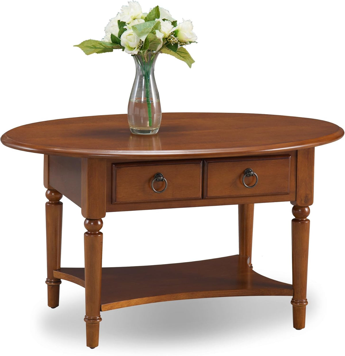 Coastal Oval Coffee Table with Shelf, Pecan F3222