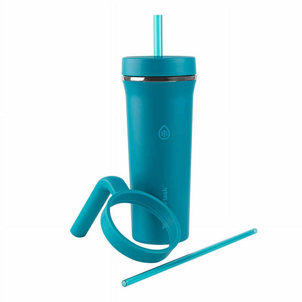 32oz Insulated Straw Tumbler with Handles, 2-pack (Teal & Grey) D835