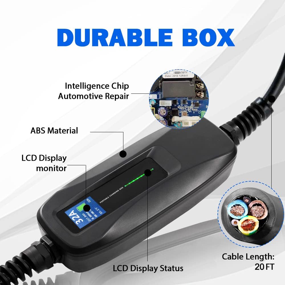 Portable Electric Vehicle Charger, NEMA 6-50 220V-240V 20ft Cable, SAE J1772 L5604