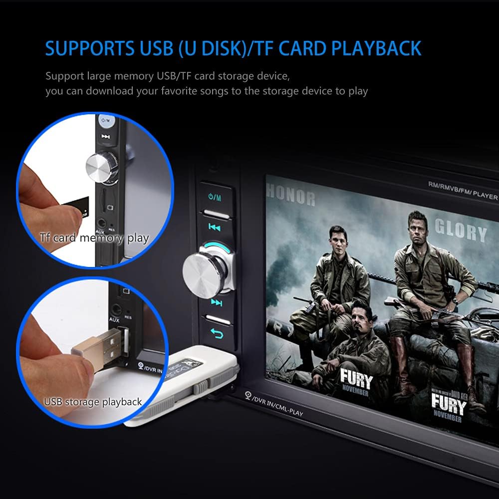 6.2 Inch Double Din Touch Screen Car Stereo with Bluetooth FM Receiver W844158