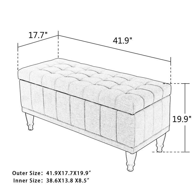 Tufted Light Teal Rectangular Storage Ottoman N451352