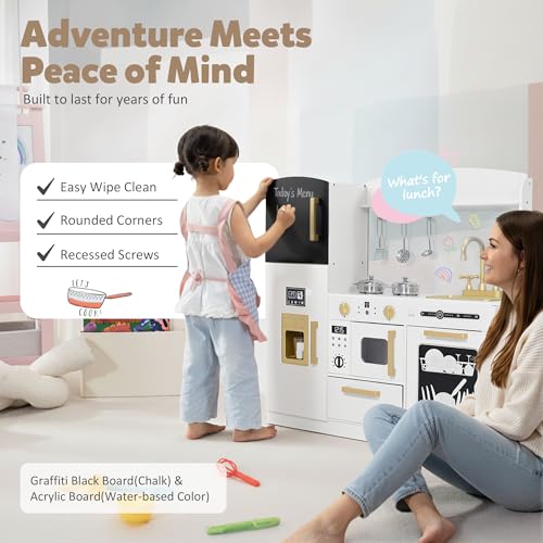 Wooden Play Kitchen Set with Sink, Microwave, Ice Maker, Dishwasher, Pink N86794