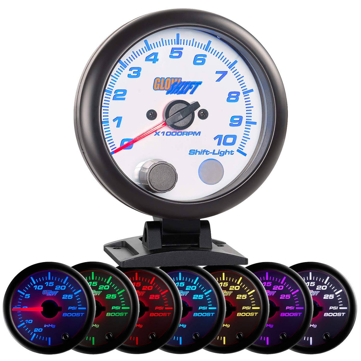 White 3 3/4 inch Tachometer Gauge with Shift Light M369306