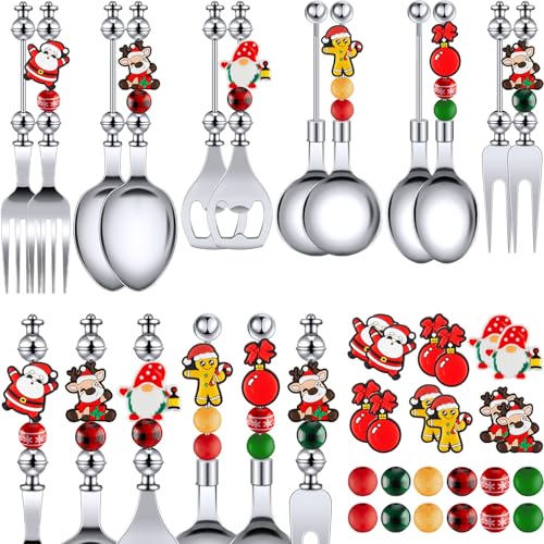 12 Sets Beadable Spoon Fork Set Christmas Kitchen Utensils N2921
