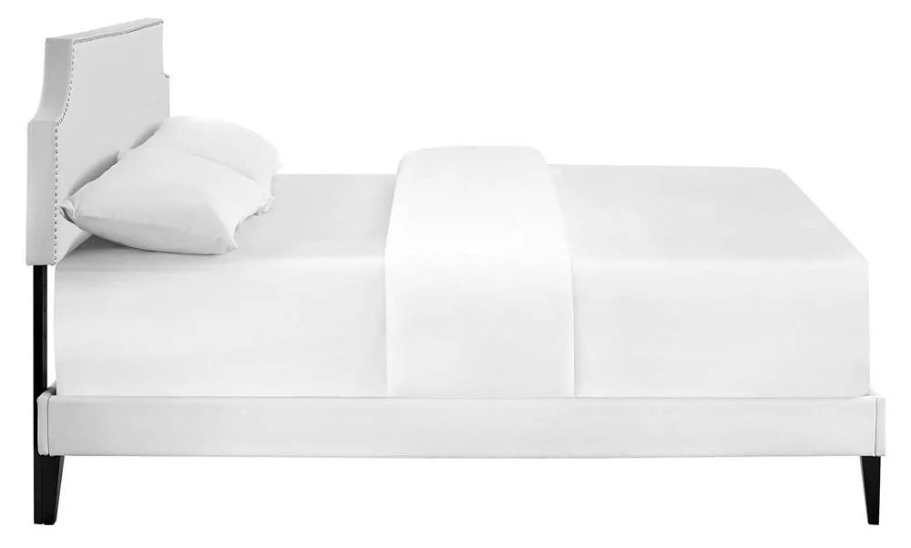 White Faux Leather Full Platform Panel Bed P5318