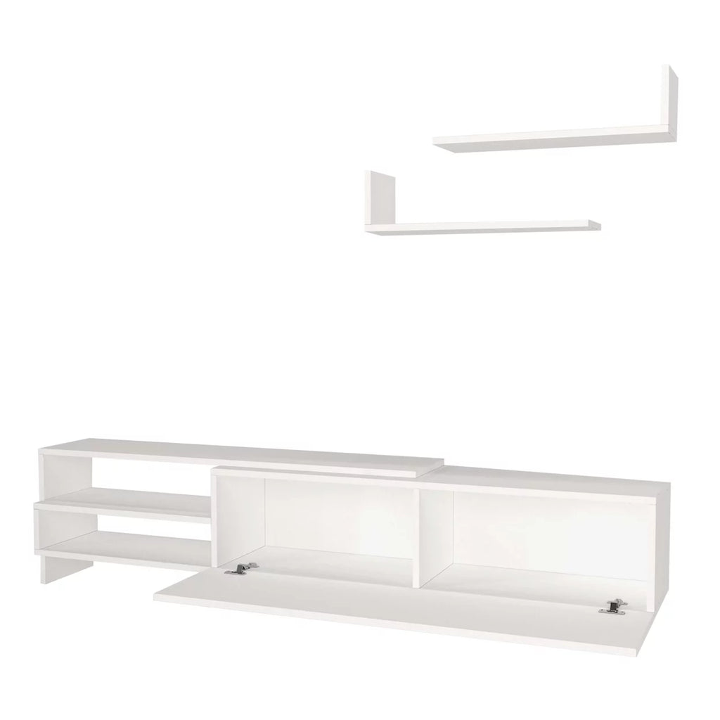 72 Inch White Wood TV Console with Storage 3 Piece Set V4808