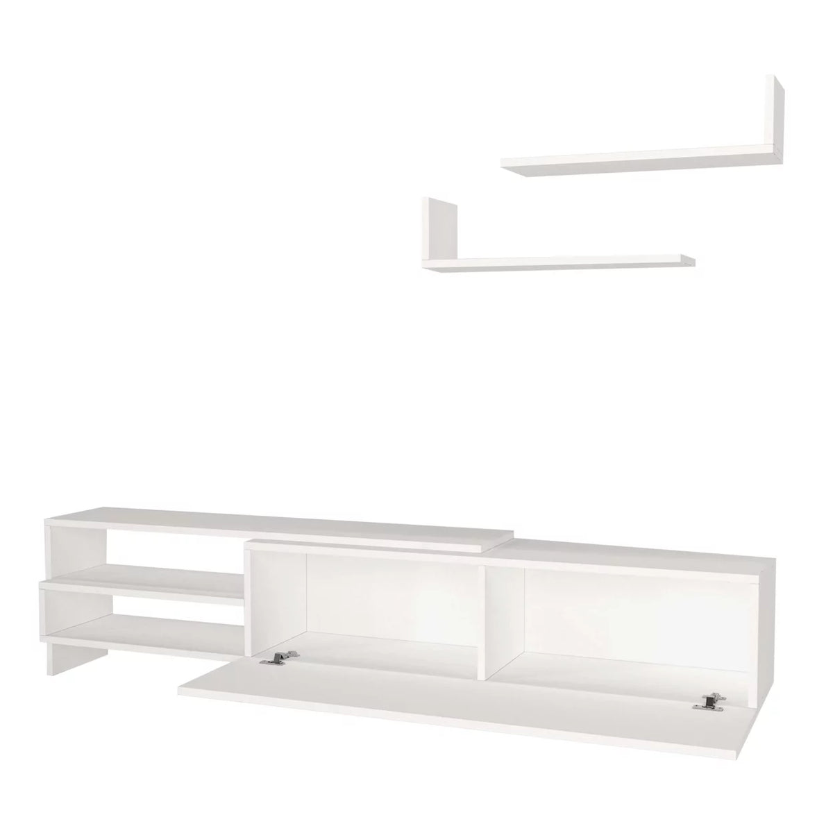 72 Inch White Wood TV Console with Storage 3 Piece Set V4808
