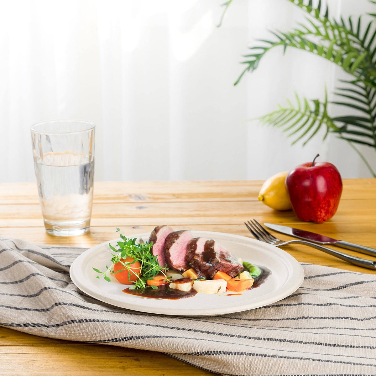 10 inch White Compostable Disposable Sugarcane Plates, 300 Pack B670