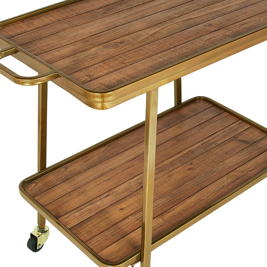 Natural Gold 2-Tiered Rolling Bar Cart with Wheels Y4098