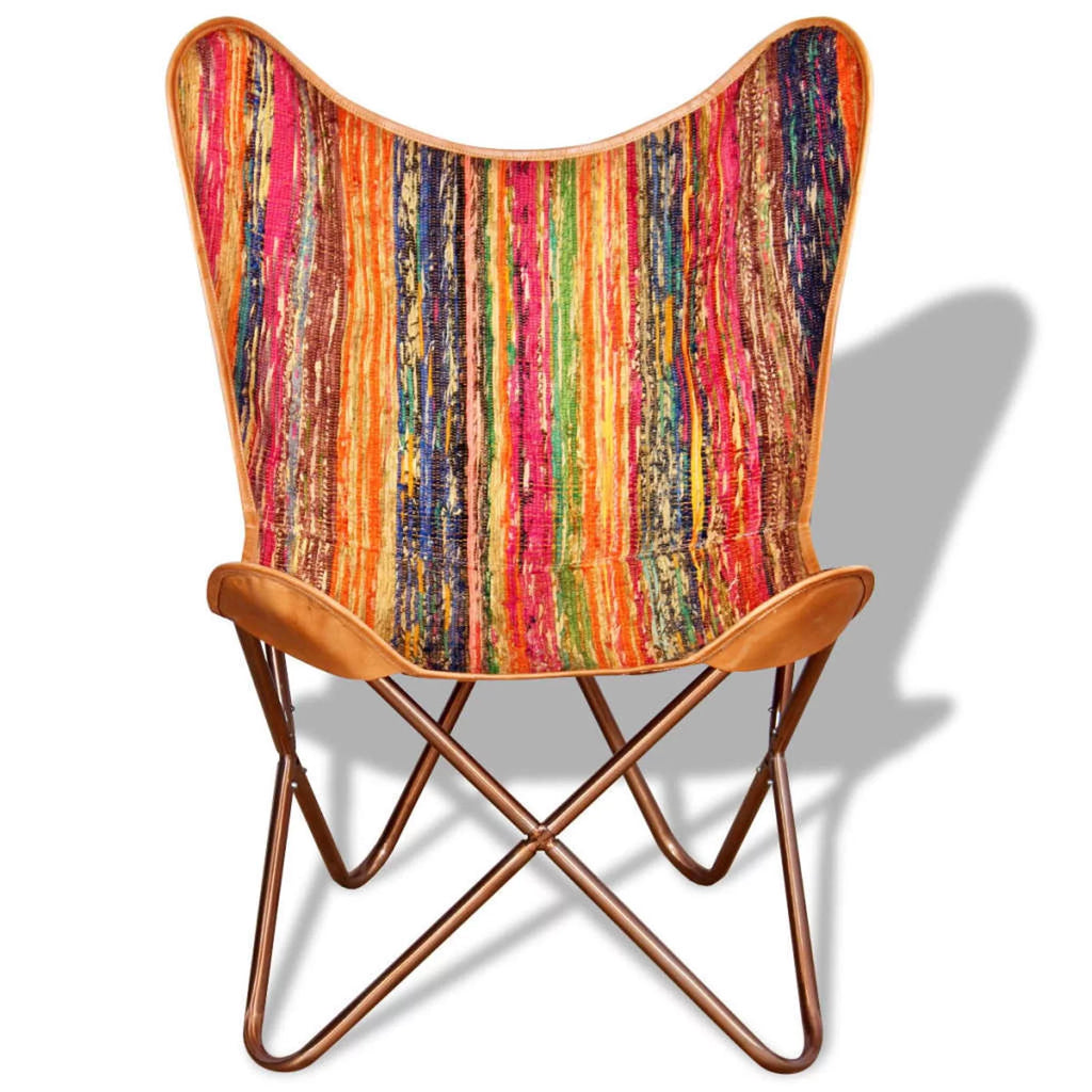 Vintage Butterfly Chair Chindi Fabric Iron Frame Multicolour P171515