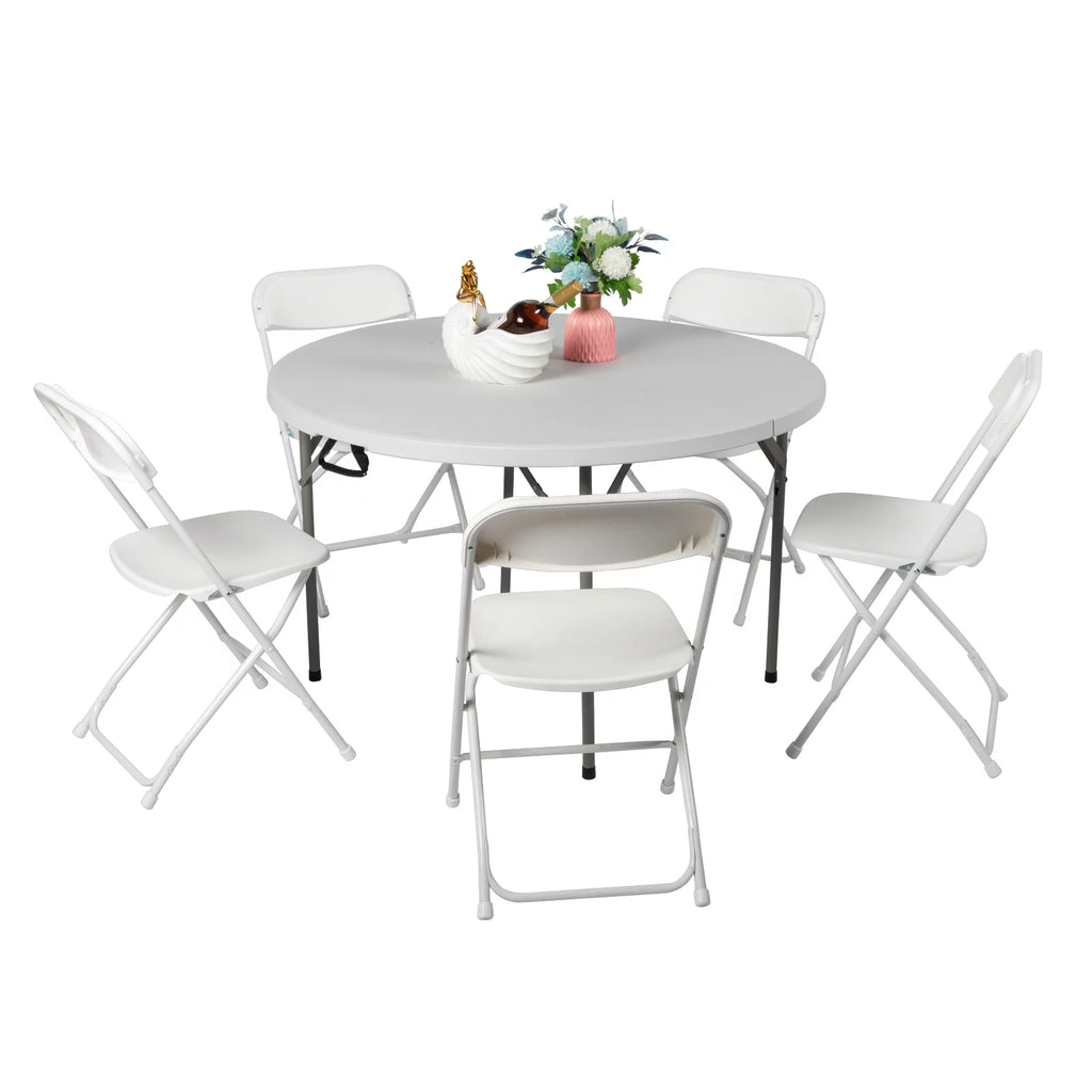 4 Ft White Round Folding Plastic Dining Table V902