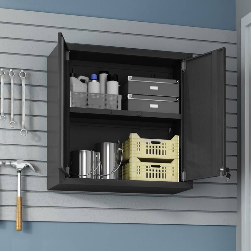 2-Shelf Wall Mount Metal Garage Cabinet in Charcoal Grey M3294
