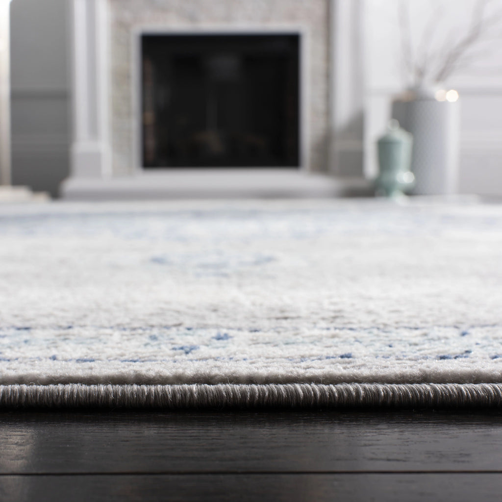 Navy Grey Floral Runner Rug R46116
