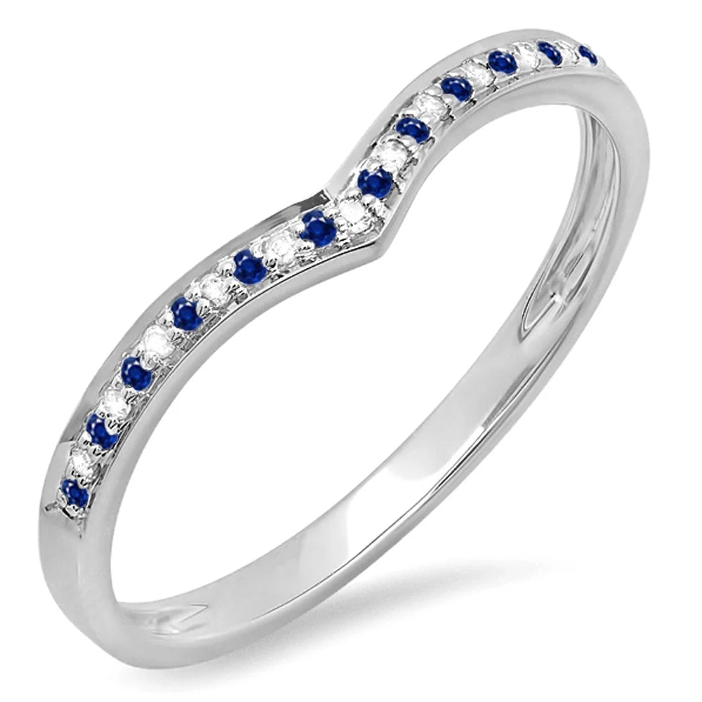 10K White Gold Sapphire Diamond Stackable Ring Z6064