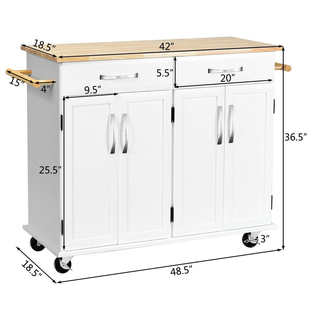 White Wood Top Rolling Kitchen Utility Cart H71671
