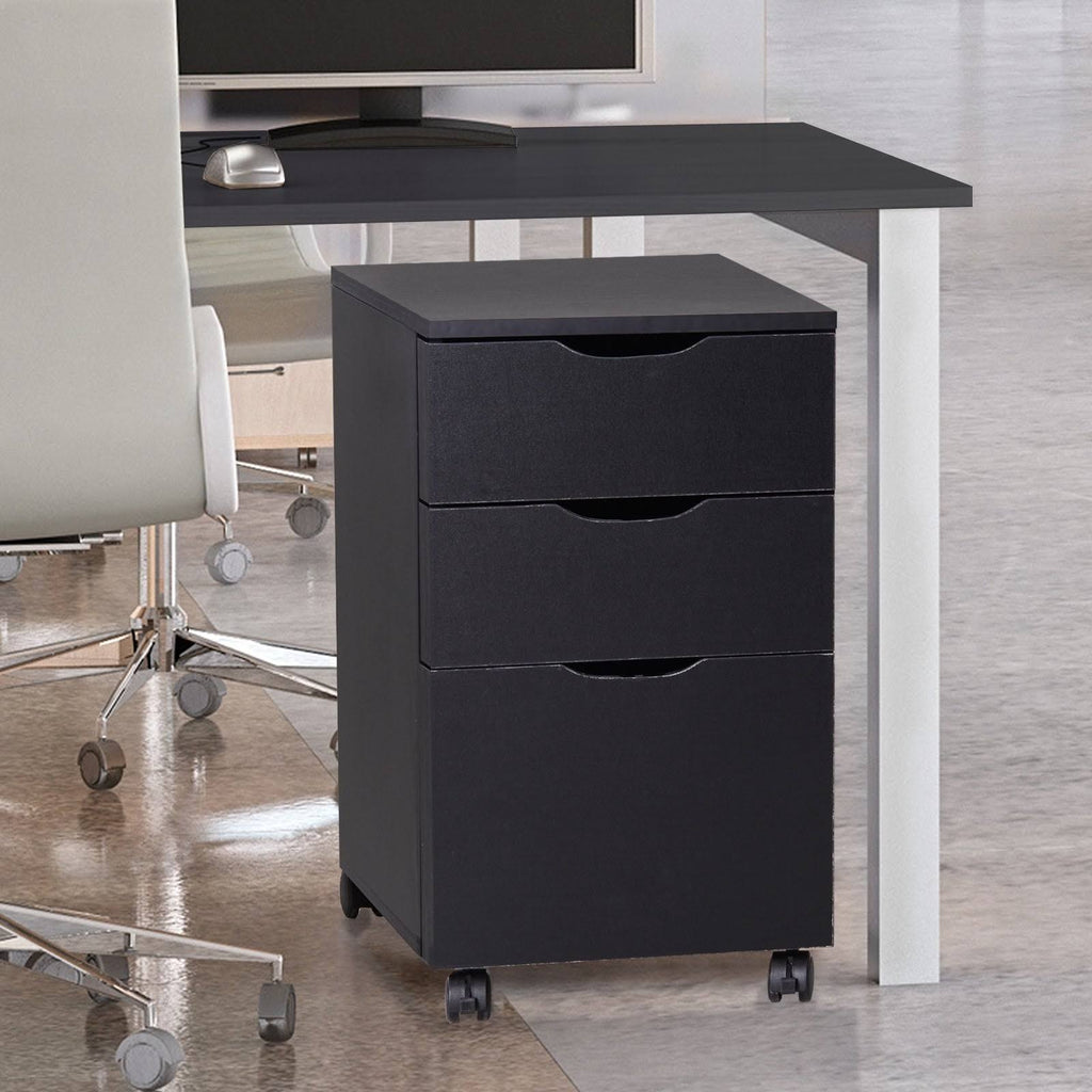 Black Wood Grain 3 Drawer Rolling File Cabinet I928593