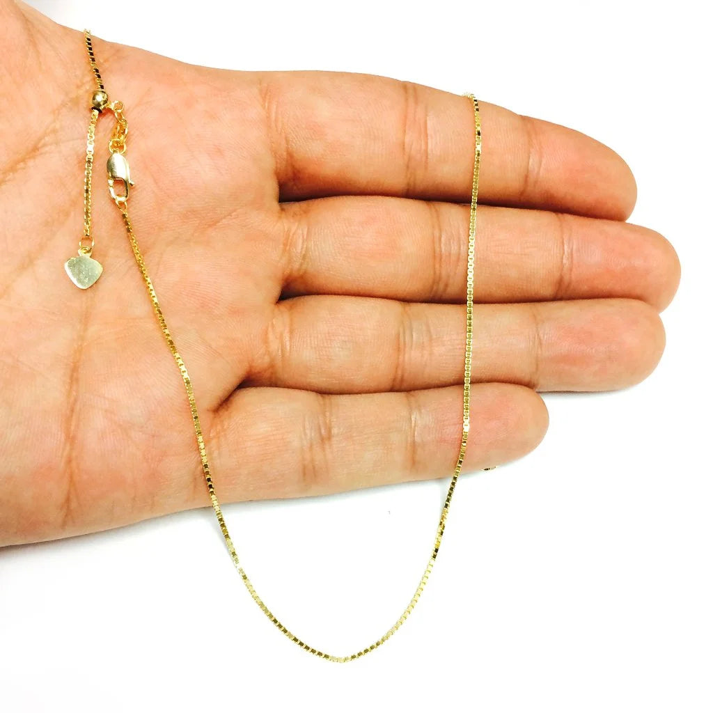 14K Yellow Gold Adjustable Box Chain Necklaces 0.7MM - 1.1MM, Extends Up to 22" & 30" E687