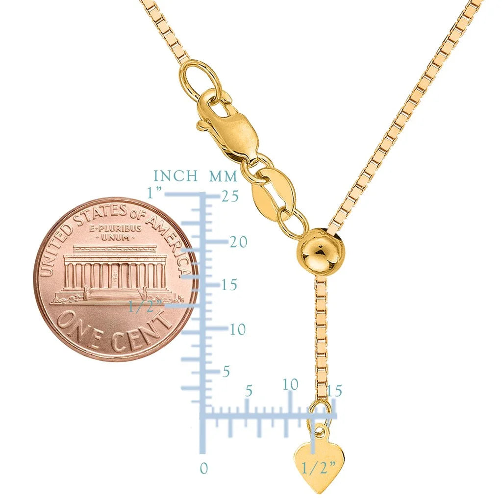 14K Yellow Gold Adjustable Box Chain Necklaces 0.7MM - 1.1MM, Extends Up to 22" & 30" E687