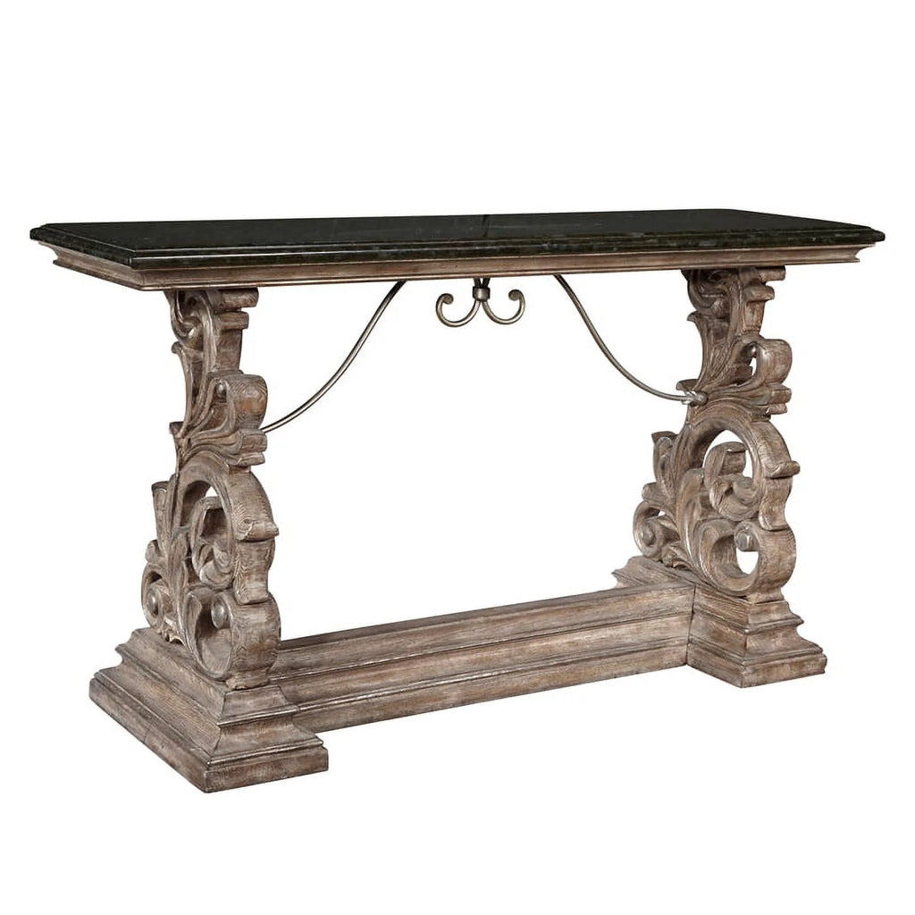 Brown Wood Console Table with Marble Top U313196