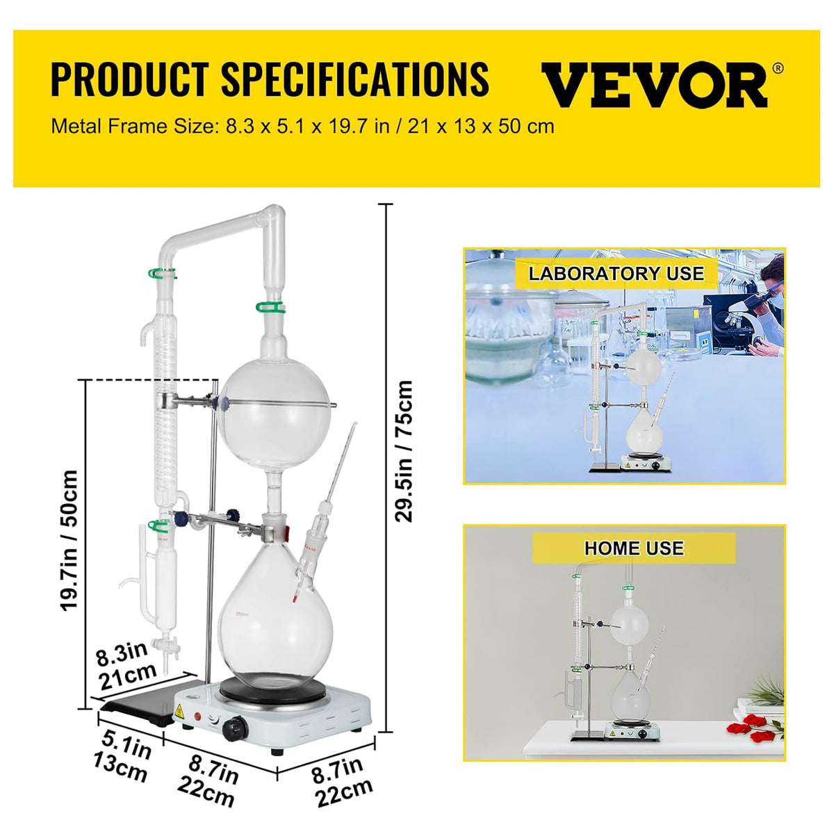2L Essential Oil Distillation Apparatus Glassware Distillation Kit Water Distiller Purifier with Condenser J768965