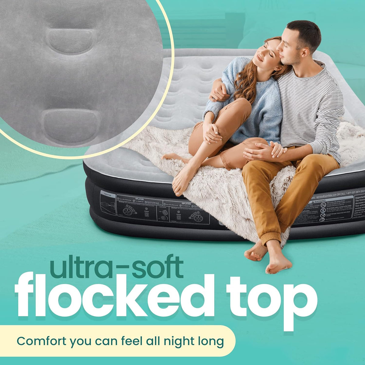 Queen Size Double-High Inflatable Air Mattress with Built in Pump Y516022